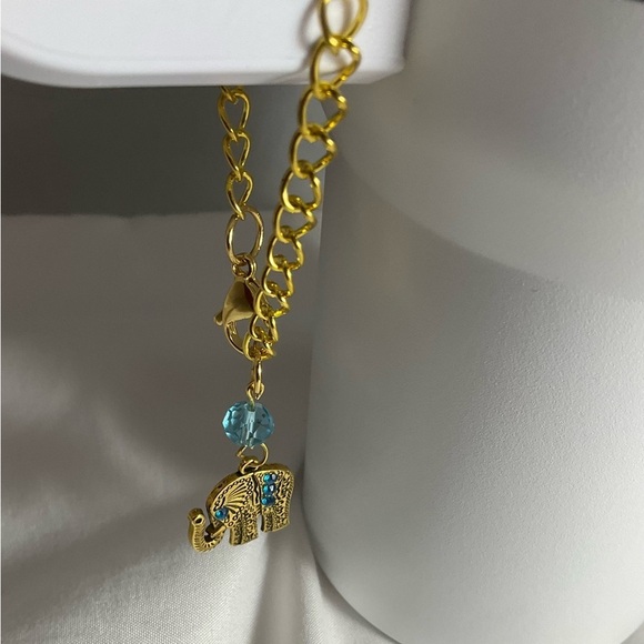 Hand Crafted Stanley Cup Charm Elephant Gold Metal Turquoise Crystals Cup Handle - Picture 2 of 11